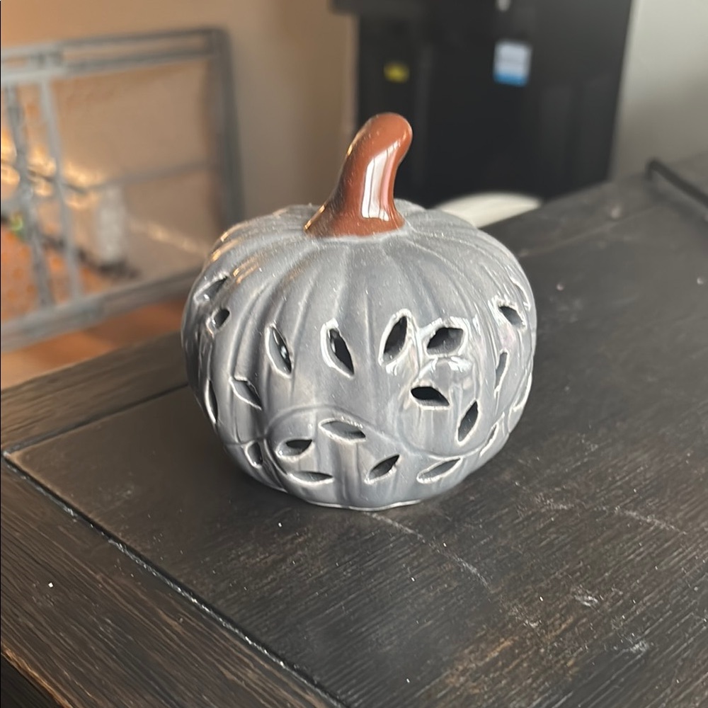 Gray Ceramic Pumpkin Candle Holder